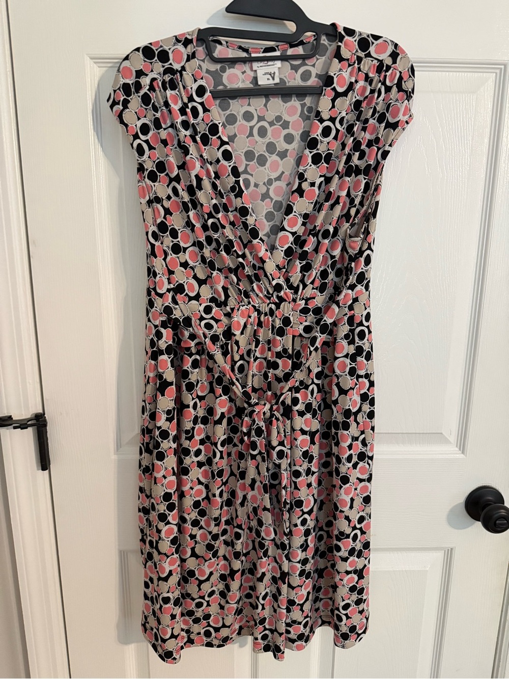 Oh Baby by Motherhood Black Midi Dress with Pink and Cream Polka Dot Print